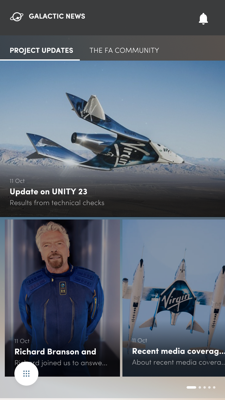 Galactic News feed with project updates and community tabs